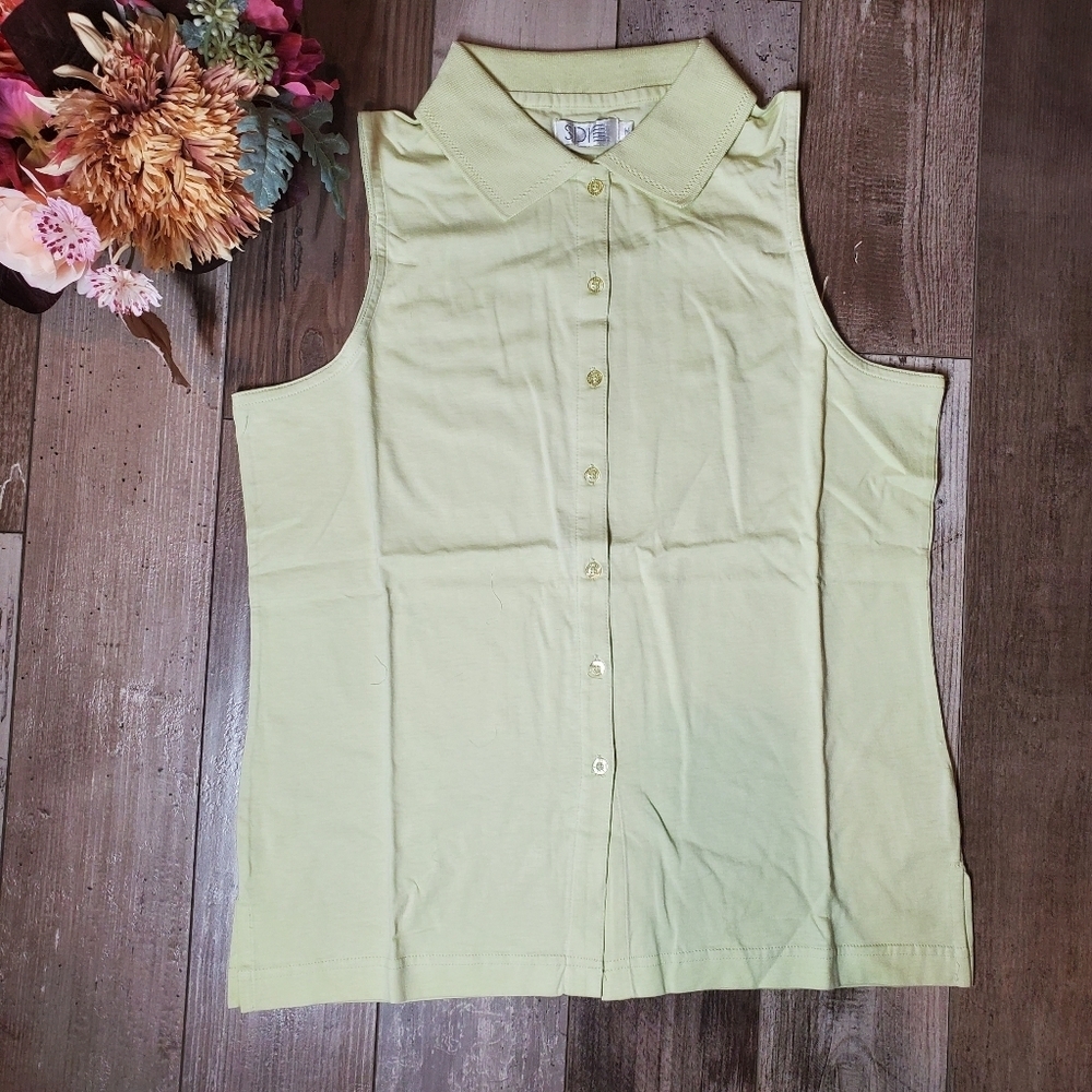 NWT SDI Light Green Women's Sleeveless Knit Top Size Medium 100% Cotton